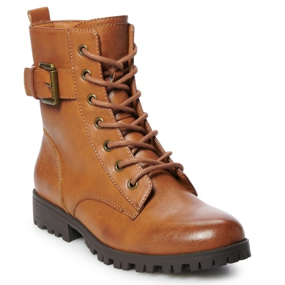 Womens Brown Cognac Combat Boots - Picture 7 of 7